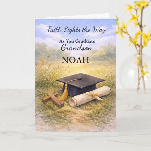 Carte Grandson Graduation Christian Personalized Faith (Fleur jaune)