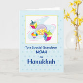 Carte Grandson Hanoukka Blue Dreidel (Fleur jaune)