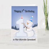 Carte Grandson Happy 1st Birthday Snowman Building One (Devant)