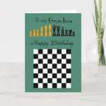 Carte Grandson - Joyeux anniversaire - Jeu d'échecs Pièc<br><div class="desc">Un design saisissant de pièces d'échecs en noir / or,  et planter en noir et blanc sur un arrière - plan vert pour l'anniversaire de votre grand-fils avec un verset intérieur aimant qui touchera son coeur.   ©2015- SmudgeArt / Madeline M Allen</div>