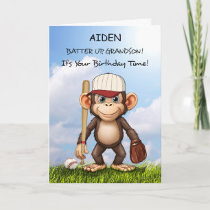 Carte Grandson Personnaliser Basball Anniversaire Singe