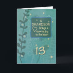 Carte Grandson Religieux 13e anniversaire Main verte des<br><div class="desc">Cette carte religieuse est destinée à envoyer des voeux de 13e anniversaire heureux à votre petit-fils qui est une bénédiction pour vous et pour tous. Lors de sa journée spéciale,  faites-lui savoir qu'il est très aimé des gens autour de lui.</div>