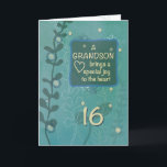 Carte Grandson Religieux 16e anniversaire Main verte des<br><div class="desc">Cette belle carte de look verte dessinée à la main est si parfaite pour célébrer avec un petit-fils précieux à l'occasion de son 16e anniversaire. Prends cette carte maintenant pour lui donner quand ce jour spécial arrive.</div>