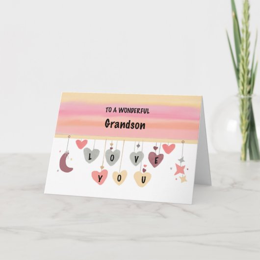 Carte Grandson Valentine Love Hearts Moon Stars (Devant)
