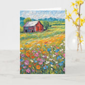 Carte Grange dans le champ Fleur sauvage (Fleur jaune)