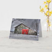 Carte Grange de Noël avec portes rouges (Fleur jaune)