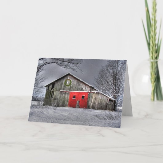 Carte Grange de Noël avec portes rouges (Devant)