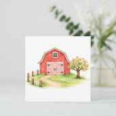 Carte Grange rustique aquarelle rouge (Debout devant)