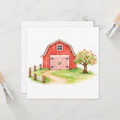 Carte Grange rustique aquarelle rouge (Devant/Arrière en situation)