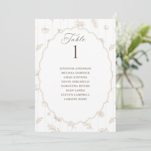 Carte Graphique de placement de mariage ovale beige vint (Debout devant)