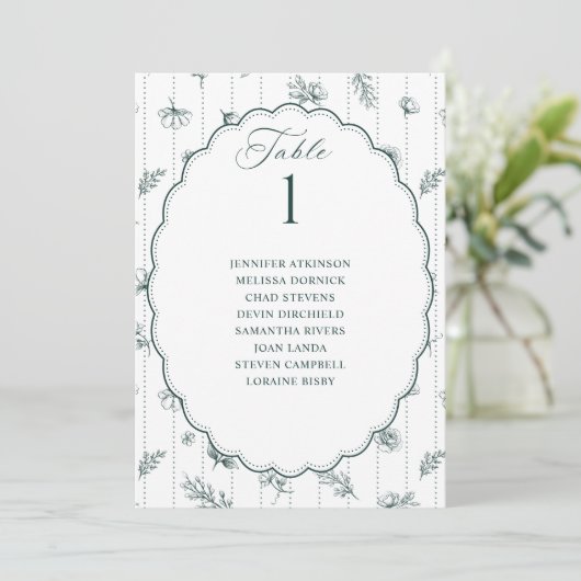 Carte Graphique de placement de mariage ovale émeraude v (Debout devant)