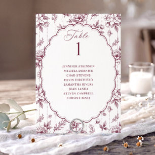 Carte Graphique de placement de mariage rouge vin floral