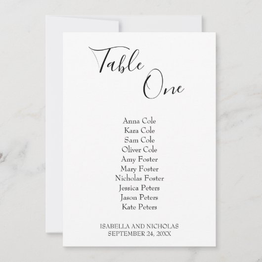 Carte Graphique de table de mariage simple Isabella (Devant)