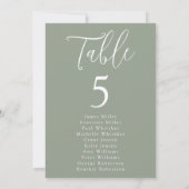 Carte Graphique de table Simple Sage Vert numéro de tabl (Dos)