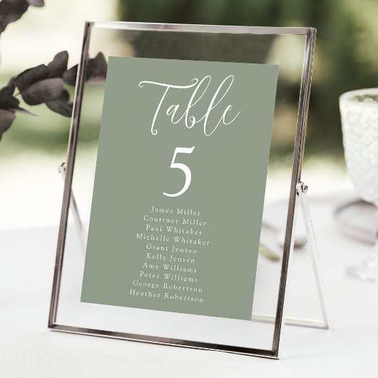 Carte Graphique de table Simple Sage Vert numéro de tabl