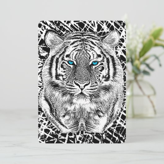 Carte Graphique de tigre noir et blanc aux yeux bleus (Debout devant)