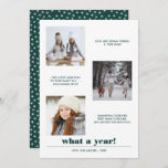 Carte Graphique minimal | Année en revue 3 photo collage<br><div class="desc">La typographie graphique audacieuse contemporaine et minimale présente trois photos carrés préférées avec des légendes personnalisées, avec votre nom de famille et "quelle année !" en dessous, Le dos de la carte présente une pop de couleur de coordination ( chasseur vert ) avec un motif vedette d'hiver Toute couleur disponible...</div>