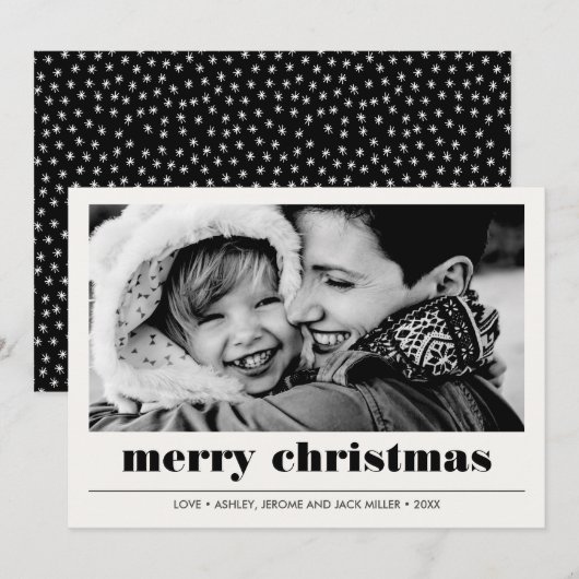 Carte Graphique minimal | Black Merry Christmas Photo (Devant / Derrière)