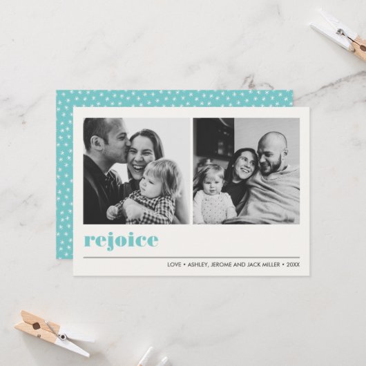 Carte Graphique minimal | Rejoice Joyeux Noël 2 Photo (Devant/Arrière en situation)