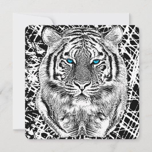 Carte Graphique noir et blanc de tigre d'yeux bleus (Devant)
