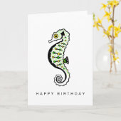 Carte Graphisme - Cute SEAHORSE - Faune - Animal marin (Fleur jaune)