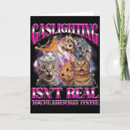Carte Graphisme de chat drôle de contrefaçon de Gaslight (Devant)