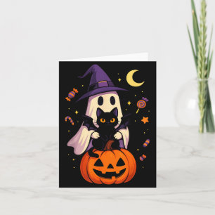 Carte Graphisme de fantôme et de chat noir Halloween vin