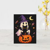 Carte Graphisme de fantôme et de chat noir Halloween vin (Fleur jaune)