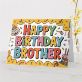 Carte Graphisme "JOYEUX ANNIVERSAIRE FRÈRE" joyeux (Fleur jaune)