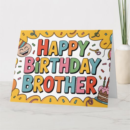 Carte Graphisme "JOYEUX ANNIVERSAIRE FRÈRE" joyeux (Devant)