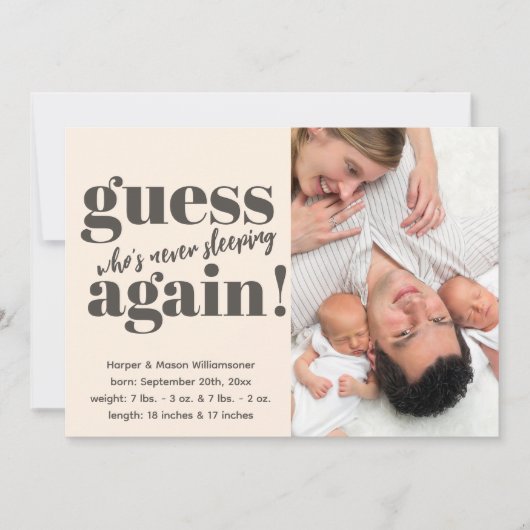 Carte Gras minimaliste photo jumeaux naissance (Devant)