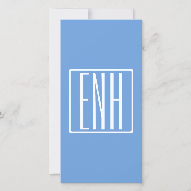 Carte Gras moderne 3 initiales Monogramme | Bleu doux (Devant)