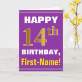 Carte Gras, pourpre, Faux Gold 14e anniversaire avec car (Fleur jaune)
