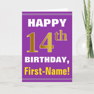 Carte Gras, pourpre, Faux Gold 14e anniversaire avec car
