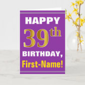 Carte Gras, pourpre, Faux Gold 39e anniversaire avec car (Fleur jaune)