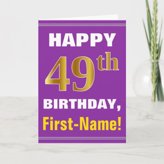 Carte Gras, pourpre, Faux Gold 49e anniversaire avec car (Devant)