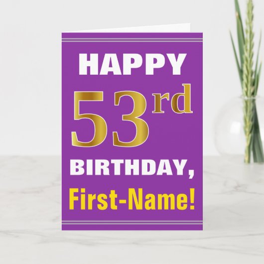 Carte Gras, pourpre, Faux Gold 53e anniversaire avec car (Devant)
