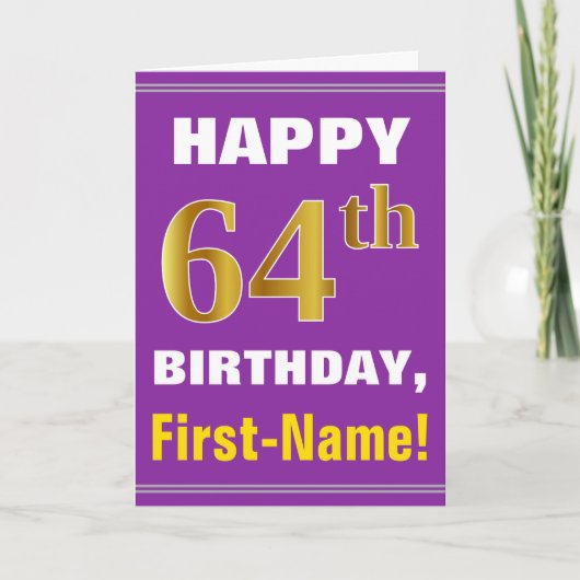 Carte Gras, pourpre, Faux Gold 64e anniversaire avec car (Devant)