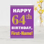 Carte Gras, pourpre, Faux Gold 64e anniversaire avec car (Fleur jaune)