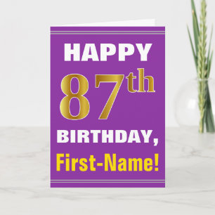 Carte Gras, pourpre, Faux Gold 87e anniversaire avec car