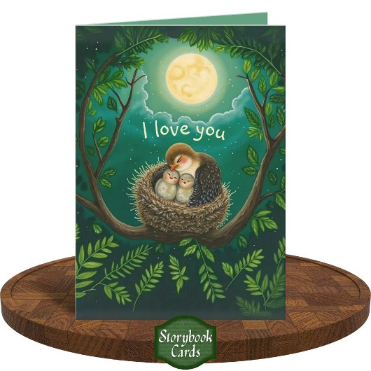Carte Gratitude Oiseau Parent Enfant Cuddle Lune Amour