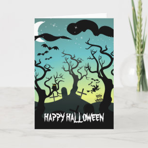 Carte Graveyard noir, aqua, jaune Halloween