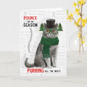 Carte Gray British Shorthair Chat drôle Noël (Fleur jaune)