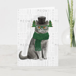 Carte Gray British Shorthair drôle Chat de Noël