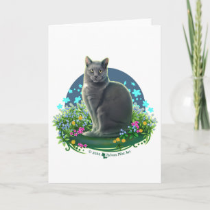 Carte Gray Cat in the Flower Garden