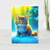 Carte Gray Christmas Kitten Blessures de vacances (Devant)