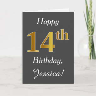 Carte Gray, Faux Gold 14e anniversaire + Nom personnalis