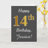 Carte Gray, Faux Gold 14e anniversaire + Nom personnalis (Fleur jaune)