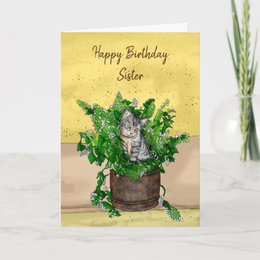 Carte Gray Kitten assis dans un pot de navet Anniversair (Devant)