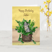 Carte Gray Kitten assis dans un pot de navet Anniversair (Fleur jaune)